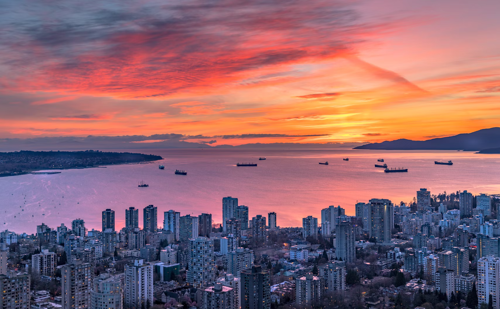 An image of the sunset over Vancouver